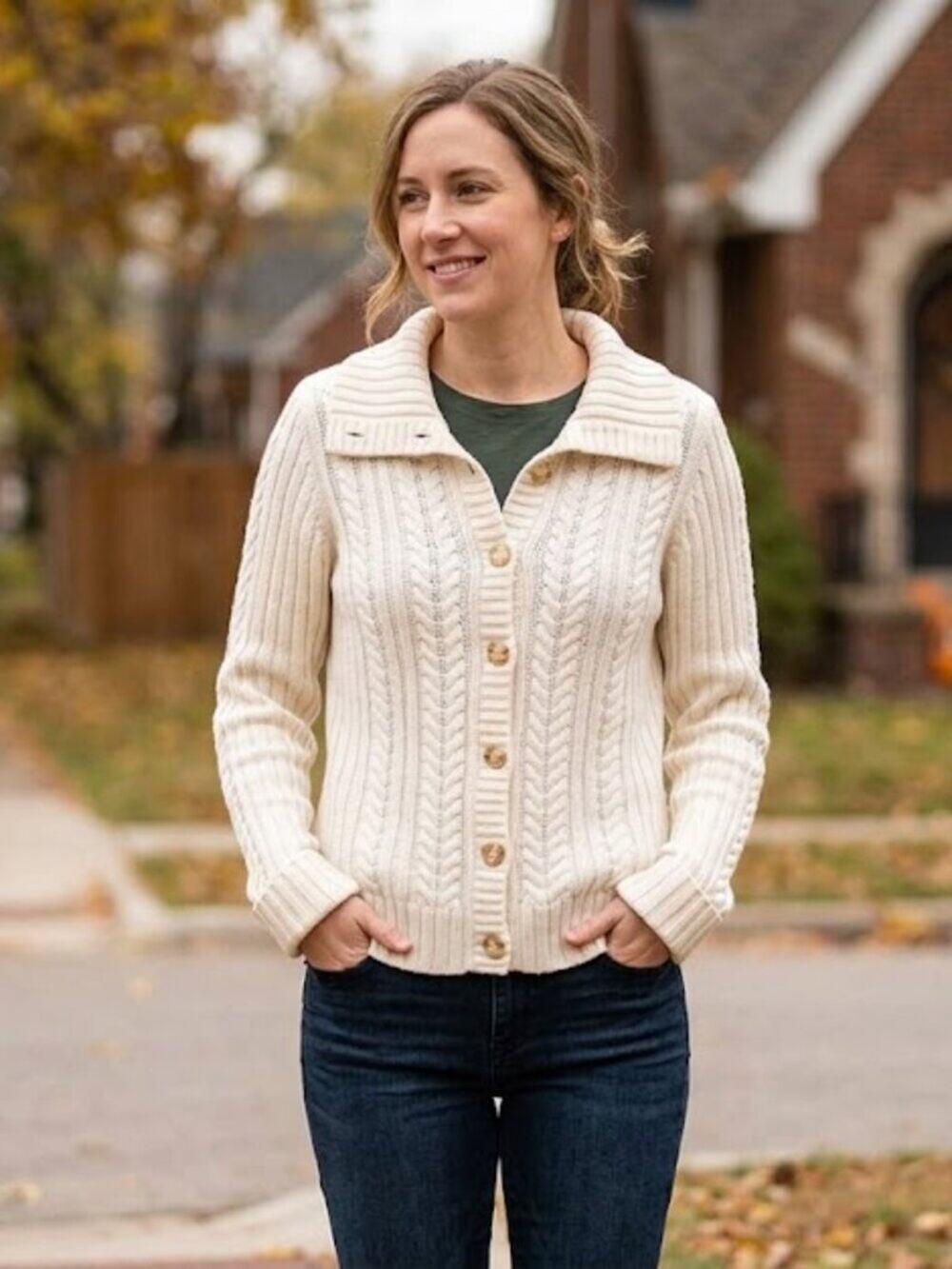 Style & Co. Cream Cable-Knit Button-Up Sweater Jacket Cardigan Size L